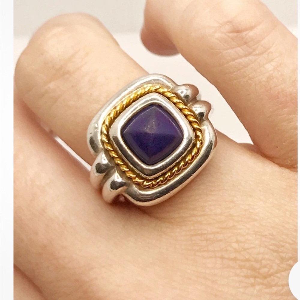 Silver and Gold Ring with blue lapis stone